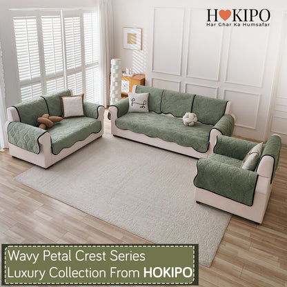 Embossed Floral Jacquard Anti-Slip Sofa Cover Mat, 'Wavy Petal Crest Series' Sage Green