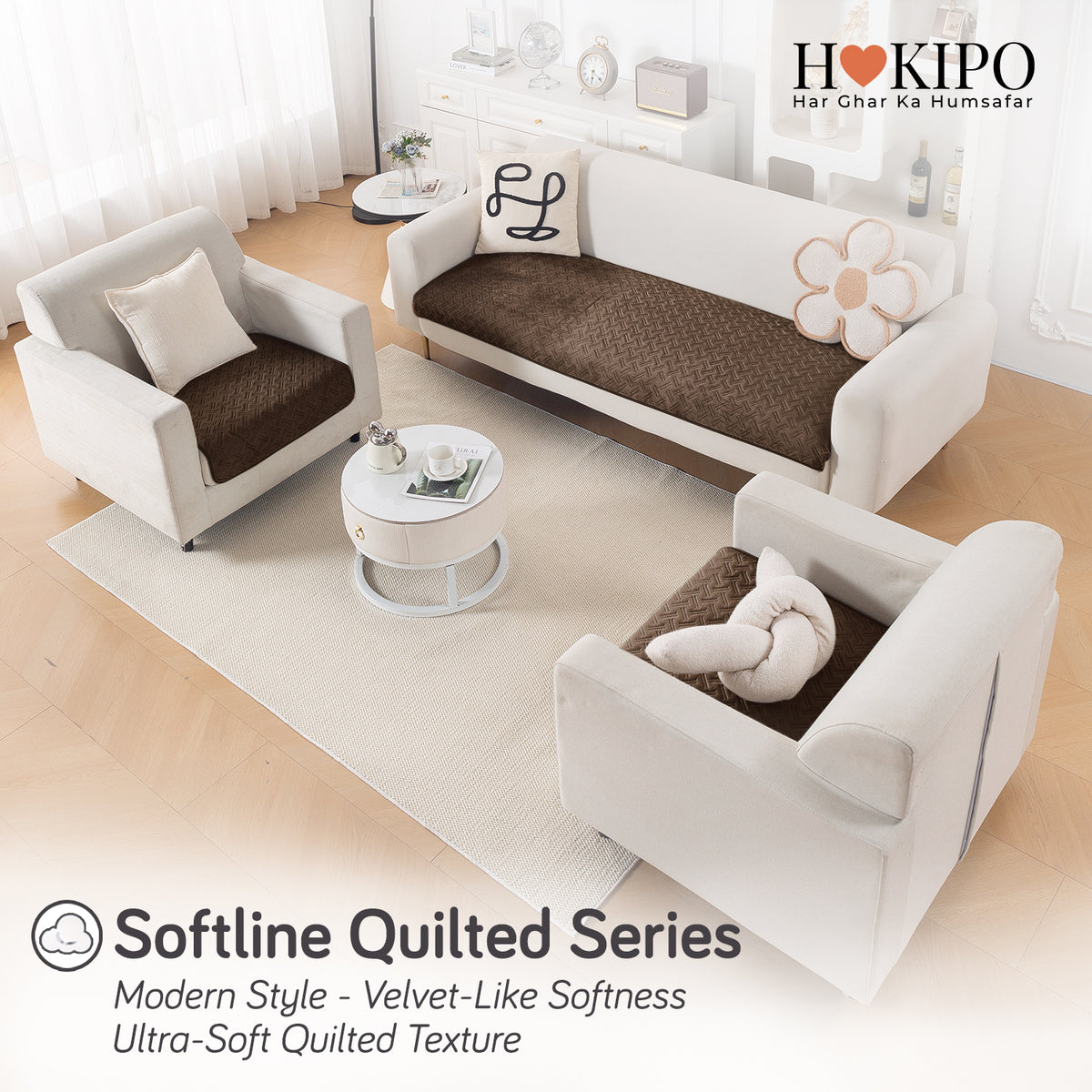 Softline Quilted Sofa Cover Mat, Chocolate Brown