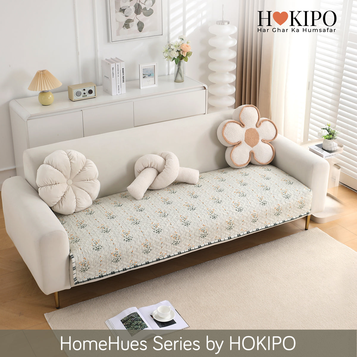 'Homehues' Printed Quilted Sofa Cover Mats, Light Green Ash Gypsy Flower