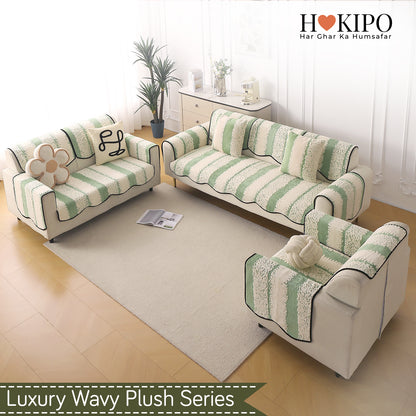 Luxury Wavy Plush Anti-Slip Sofa Cover Mats - Pistachio Green