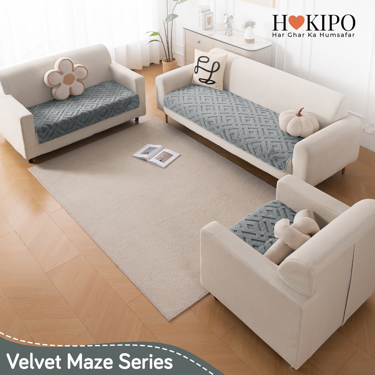 Velvet Maze Sofa Cover Mat, Dark Grey