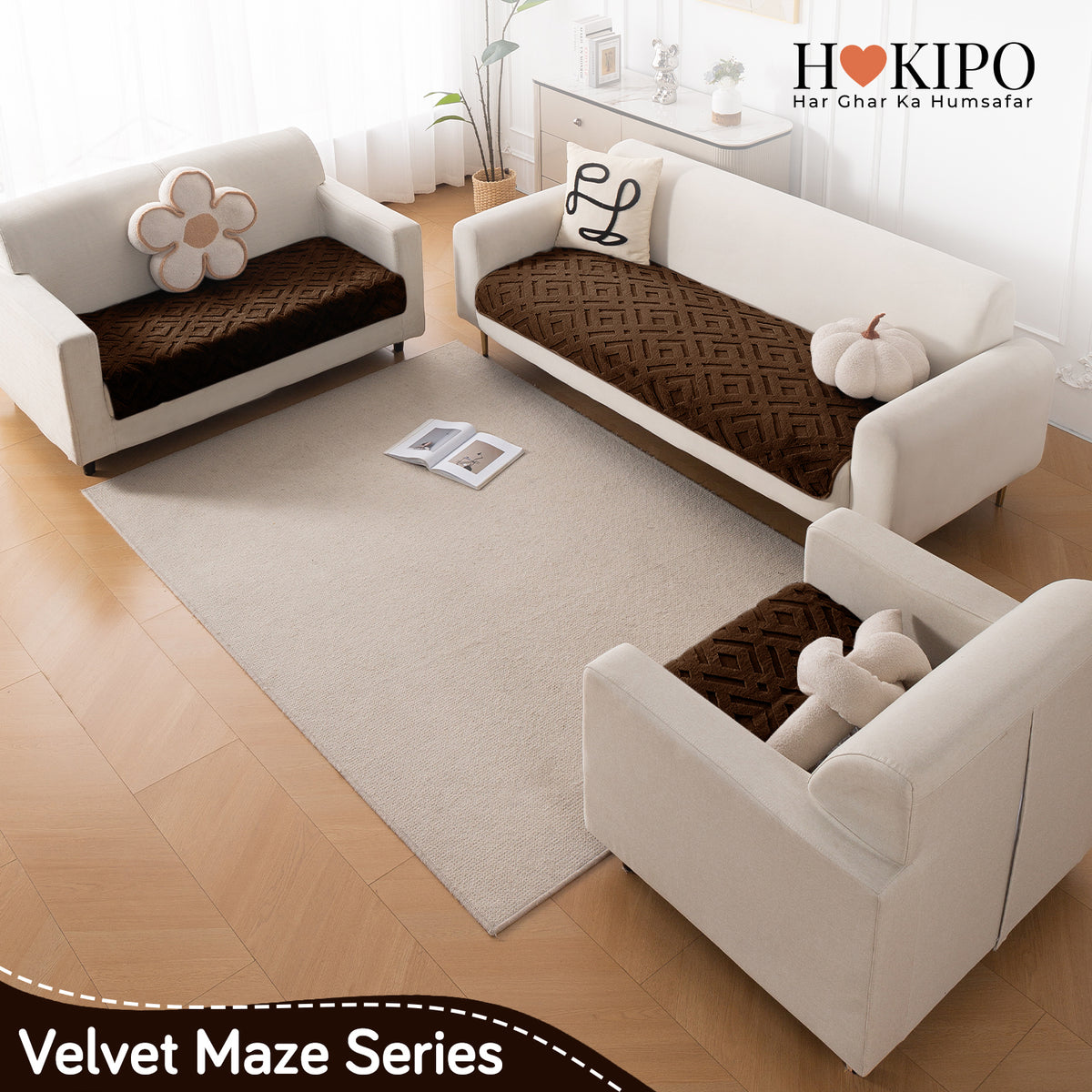 Velvet Maze Sofa Cover Mat, Dark Brown
