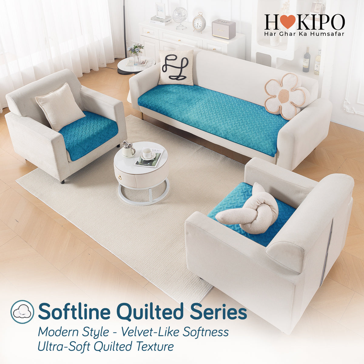 Softline Quilted Sofa Cover Mat, Teal Blue