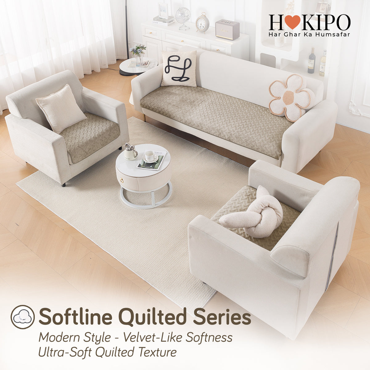 Softline Quilted Sofa Cover Mat, Latte Brown