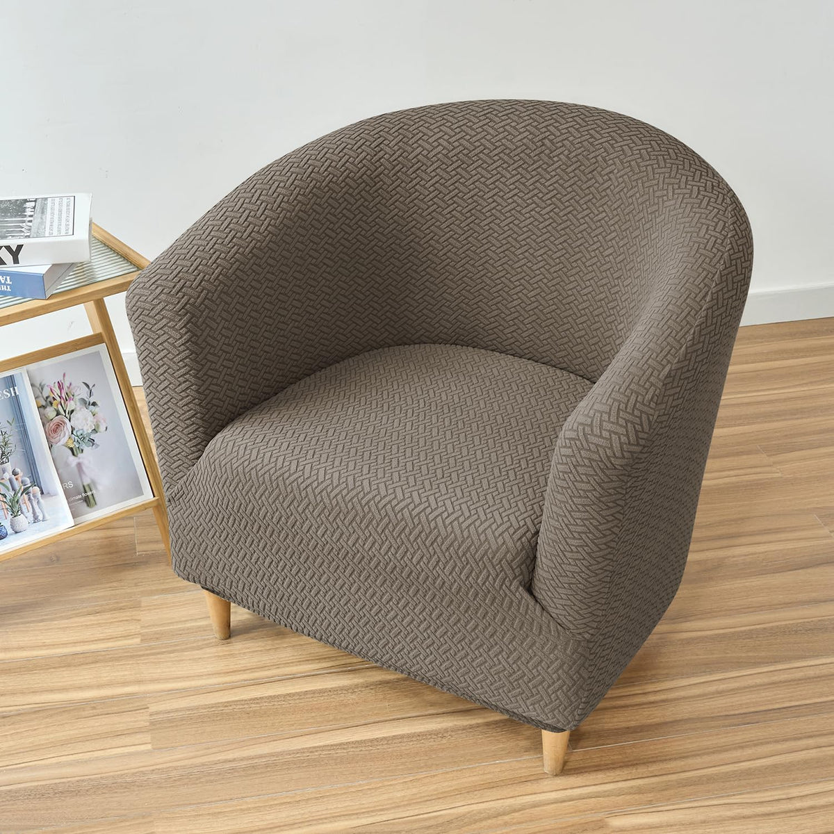 Premium Jacquard Stretchable Tub Chair Cover Slipcover, Taupe Brown