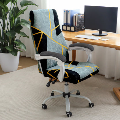 Printed Office Chair Cover for Executive Chair (High-Back) – 140 GSM Stretchable Fabric – Washable & Anti-Slip – Fits Big & Tall Office Chairs, Multicolor Abstract Geometry