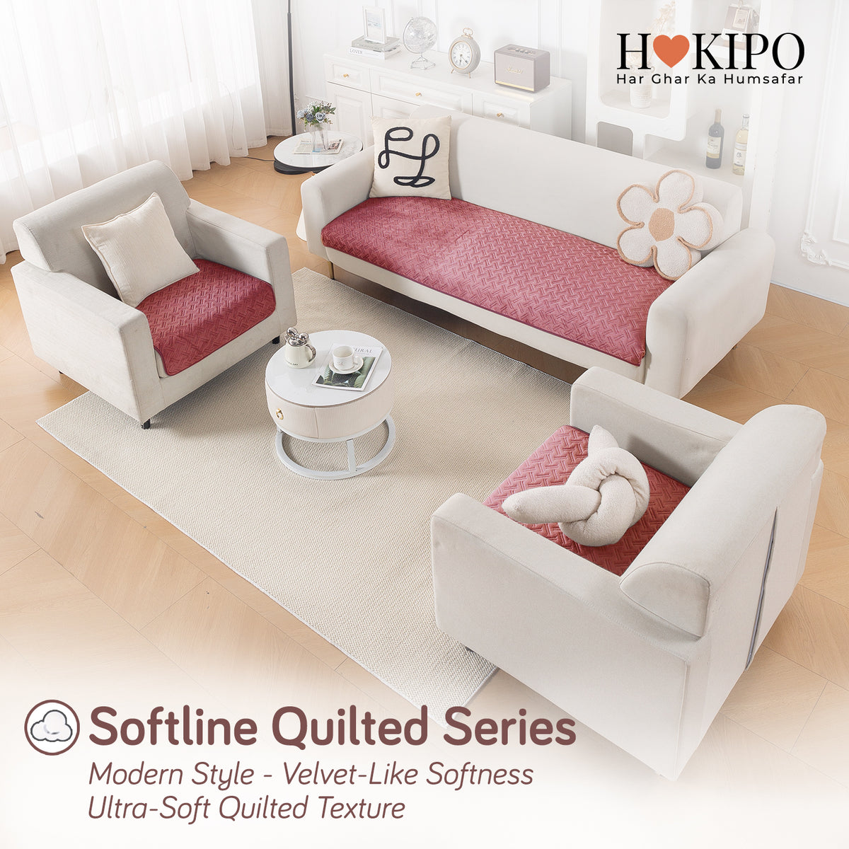 Softline Quilted Sofa Cover Mat, Dusty Rose Pink