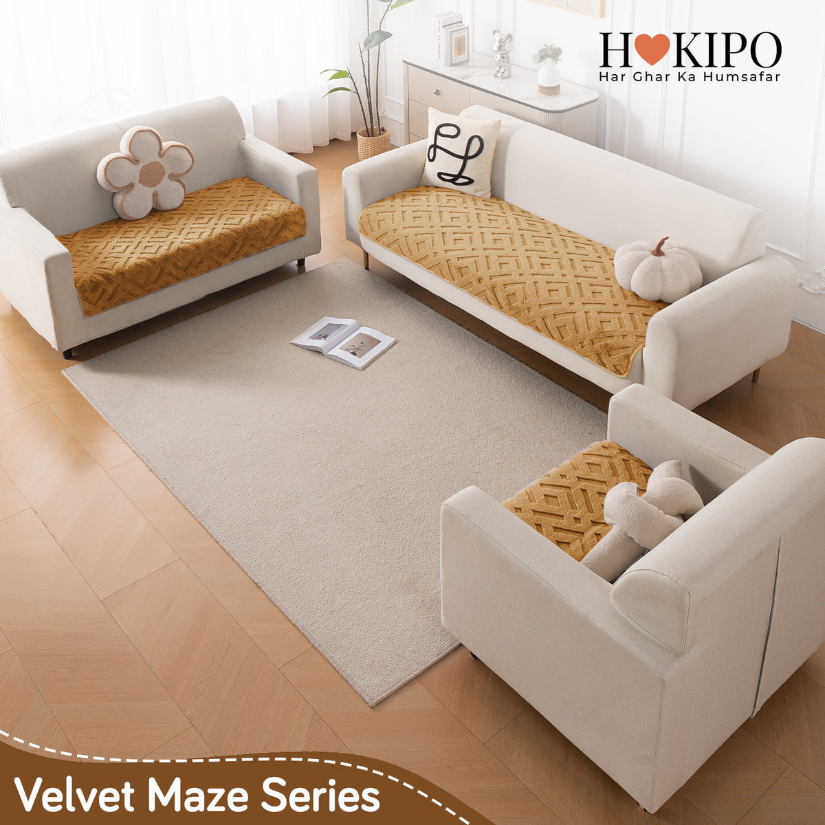 Velvet Maze Sofa Cover Mat, Light Brown
