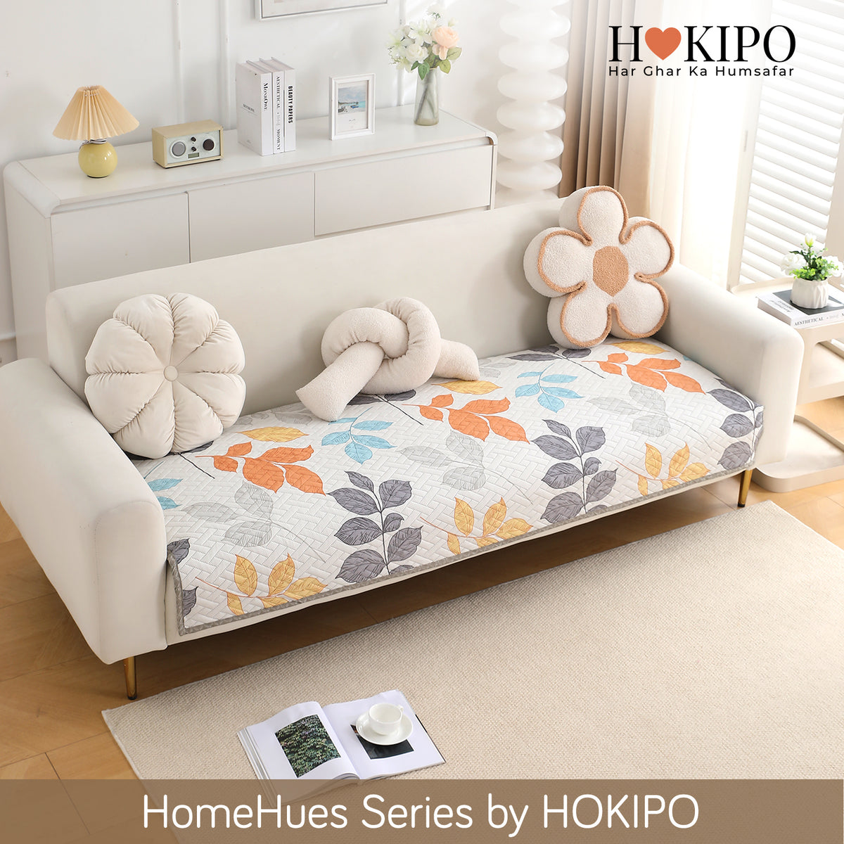 'Homehues' Printed Quilted Sofa Cover Mats, Multicolor Leaves