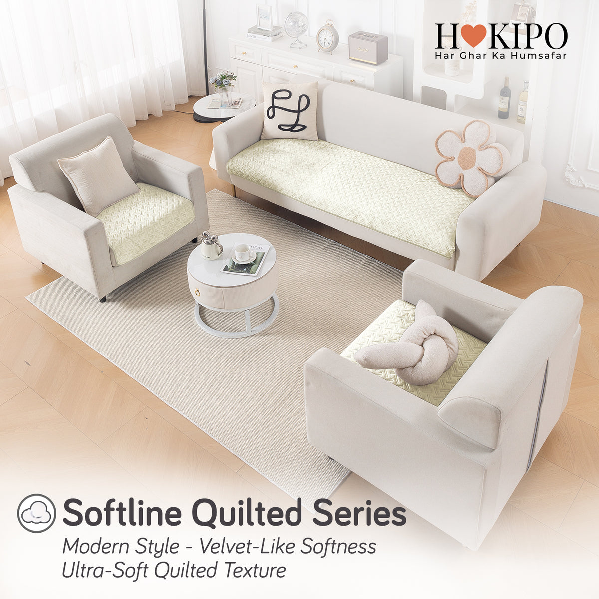 Softline Quilted Sofa Cover Mat, Butter Cream