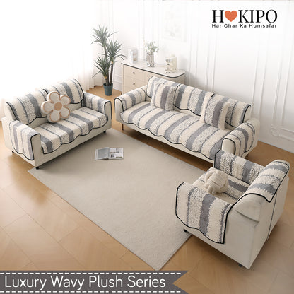 Luxury Wavy Plush Anti-Slip Sofa Cover Mats - Pewter Grey