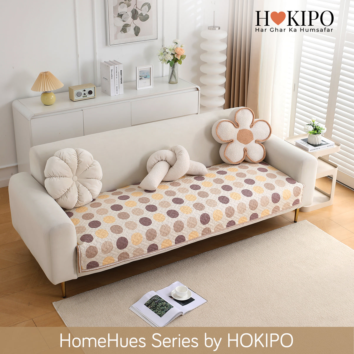 'Homehues' Printed Quilted Sofa Cover Mats, Brown Polka Dot