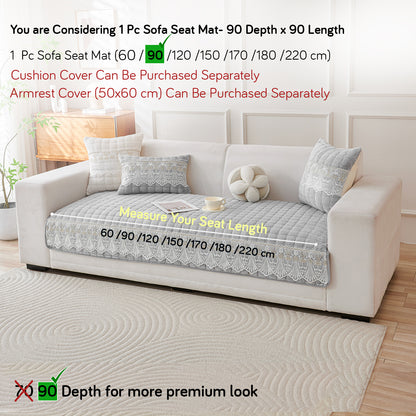 BelleLace Series Imperial Milk Velvet Sofa Cover Mat with Lace Design - Cloud Grey
