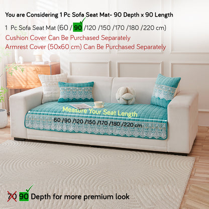 BelleLace Series Imperial Milk Velvet Sofa Cover Mat with Lace Design - Teal