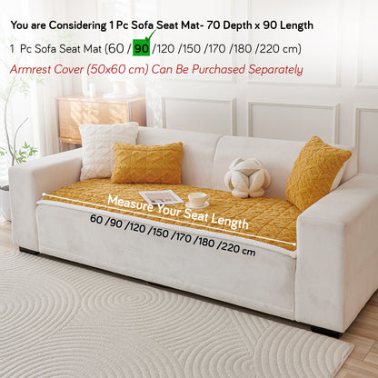 'Italian Caelora' Luxury Jacquard Plush Sofa Cover Mat and Anti-Slip Armrest Covers - Honey Yellow