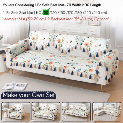'Whispers of Nature' Series Holland Velvet Sofa Mat with Tassel, Pastel Butterfly Meadow
