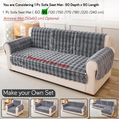 'FurHug' Premium Faux Rabbit Fur Sofa Seat Mats, Cool Grey