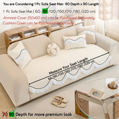 French Classic Frill Wavy Sofa Cover Mat, Snow White Ivory
