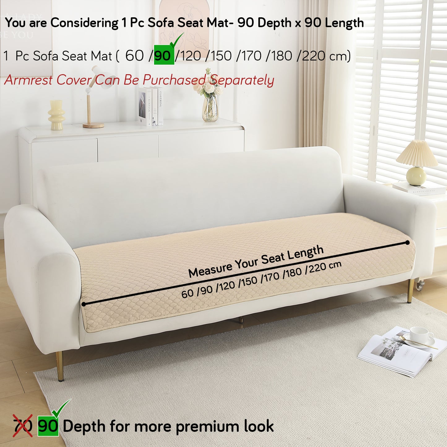 Polyester Quilted Sofa Cover Mats, Beige