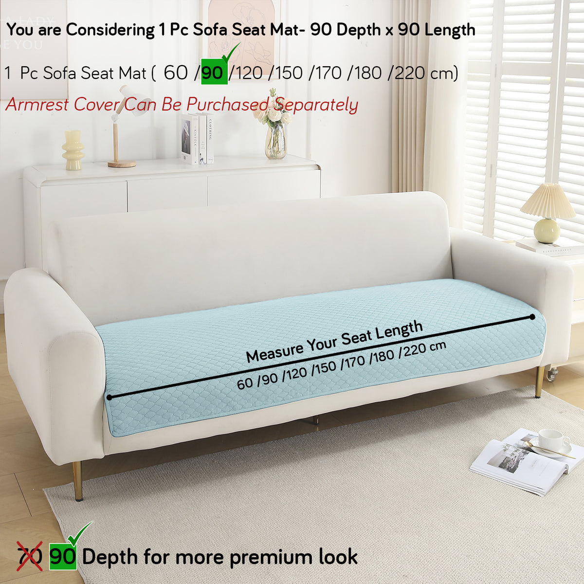 Polyester Quilted Sofa Cover Mats, Light Sky Blue