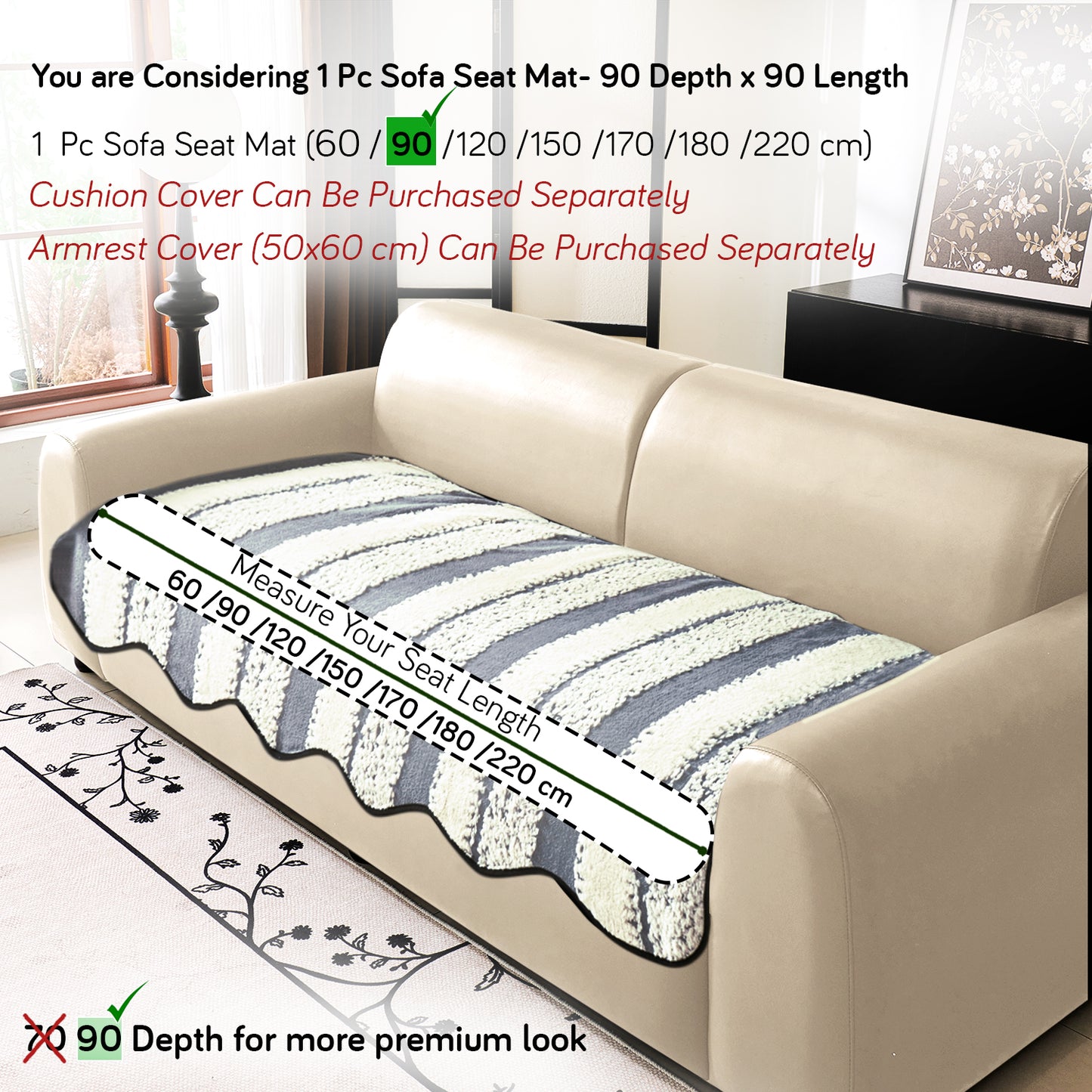 Luxury Wavy Plush Anti-Slip Sofa Cover Mats - Pewter Grey