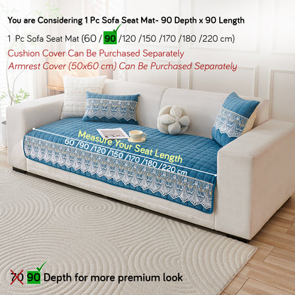 BelleLace Series Imperial Milk Velvet Sofa Cover Mat with Lace Design - Celdaon Blue