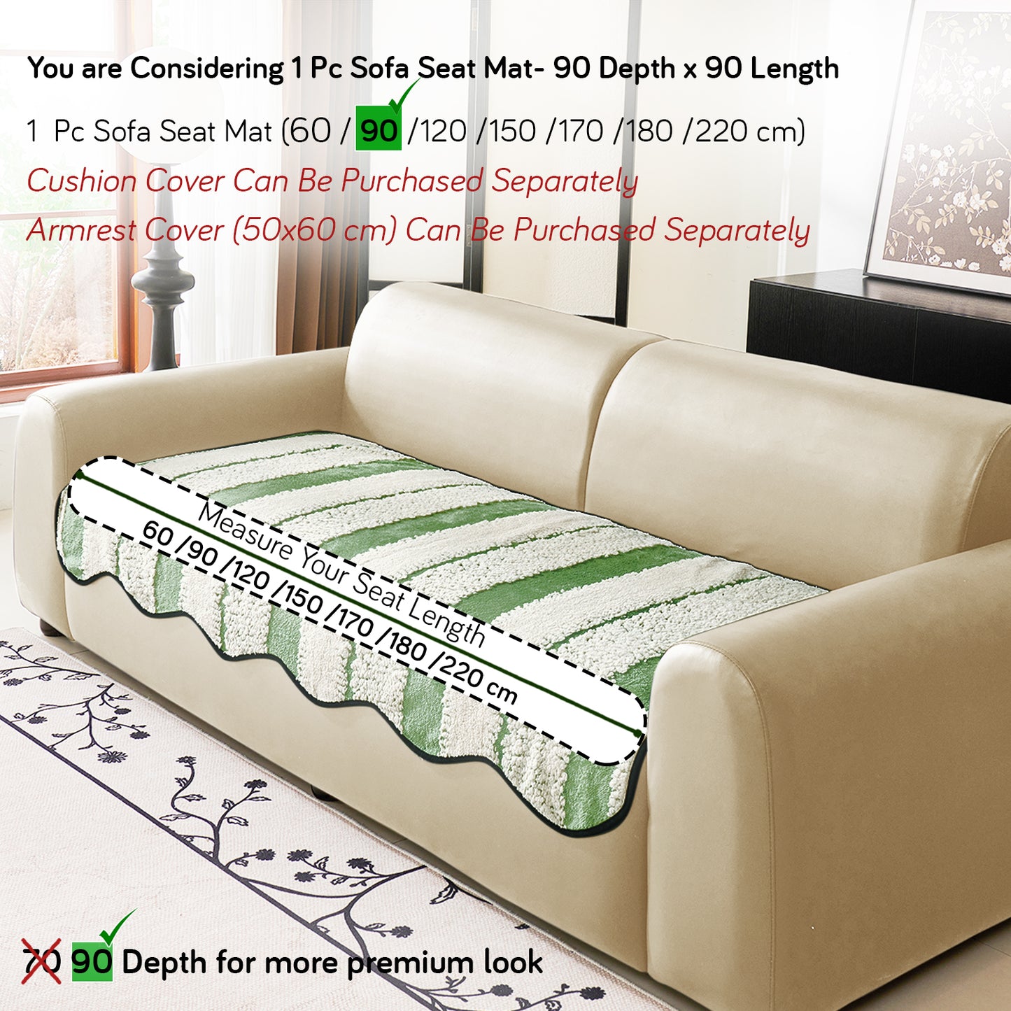 Luxury Wavy Plush Anti-Slip Sofa Cover Mats - Pistachio Green