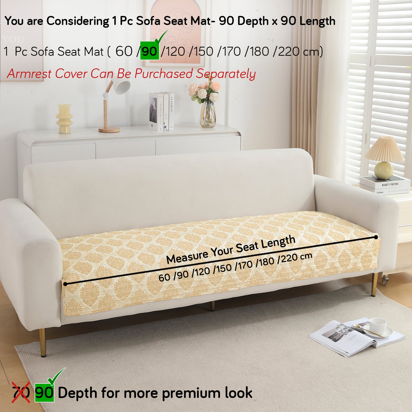 Polyester Printed Quilted Sofa Cover Mats, Ogee Ivory