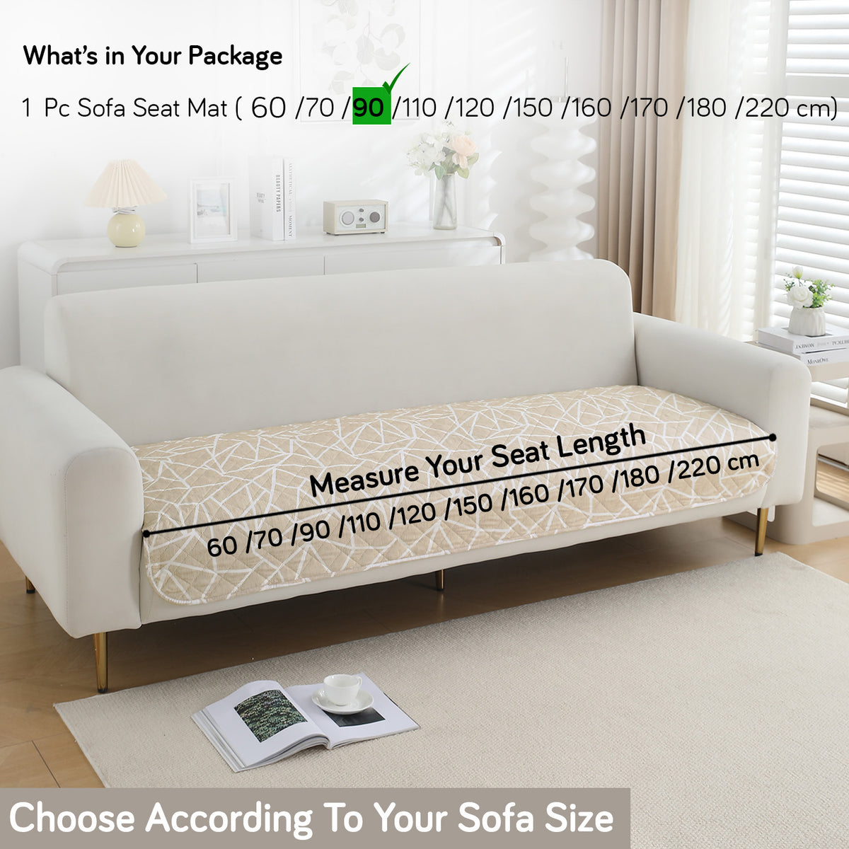 Water Repellent + Waterproof Quilted Sofa Mats, Beige Abstract Geometry