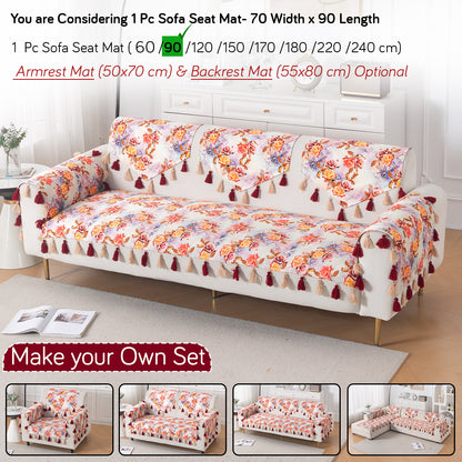 'Whispers of Nature' Series Holland Velvet Sofa Mat with Tassel, Vintage Rose Bloom