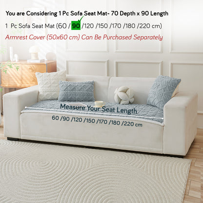 'Italian Caelora' Luxury Jacquard Plush Sofa Cover Mat and Anti-Slip Armrest Covers - Powder Blue