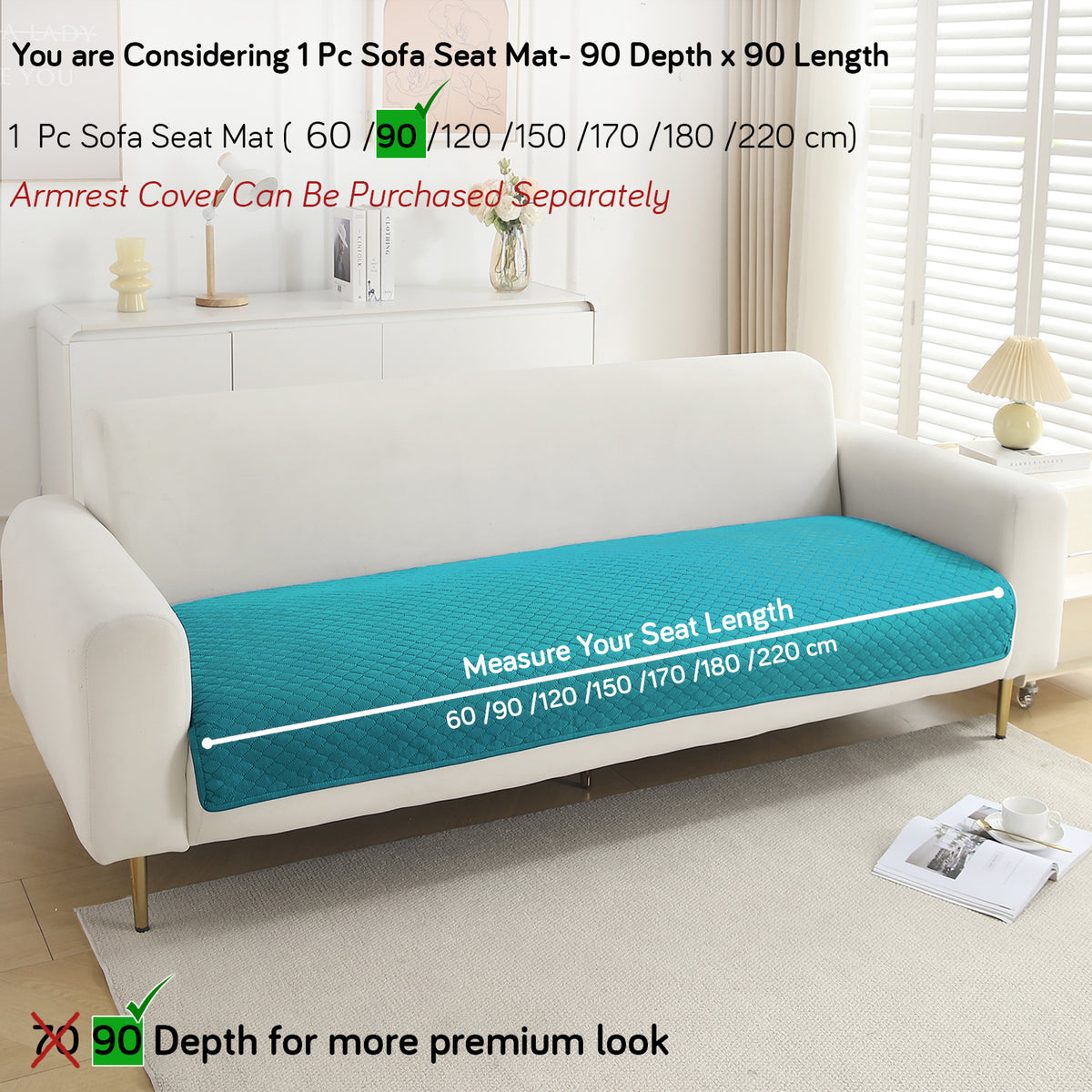 Polyester Quilted Sofa Cover Mats, Teal