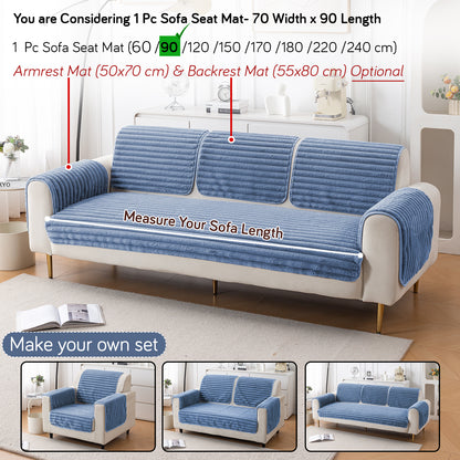 Faux Rabbit Fur Plush Anti-Slip Sofa Mat |Snuggle Fur Denim Blue