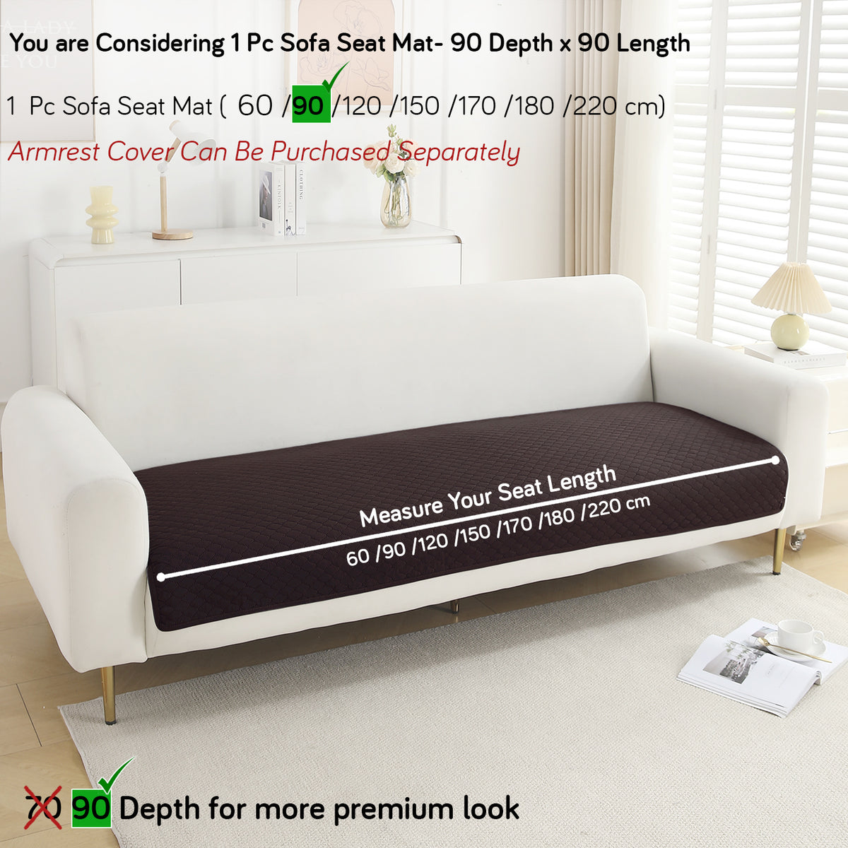 Polyester Quilted Sofa Cover Mats, Dark Brown