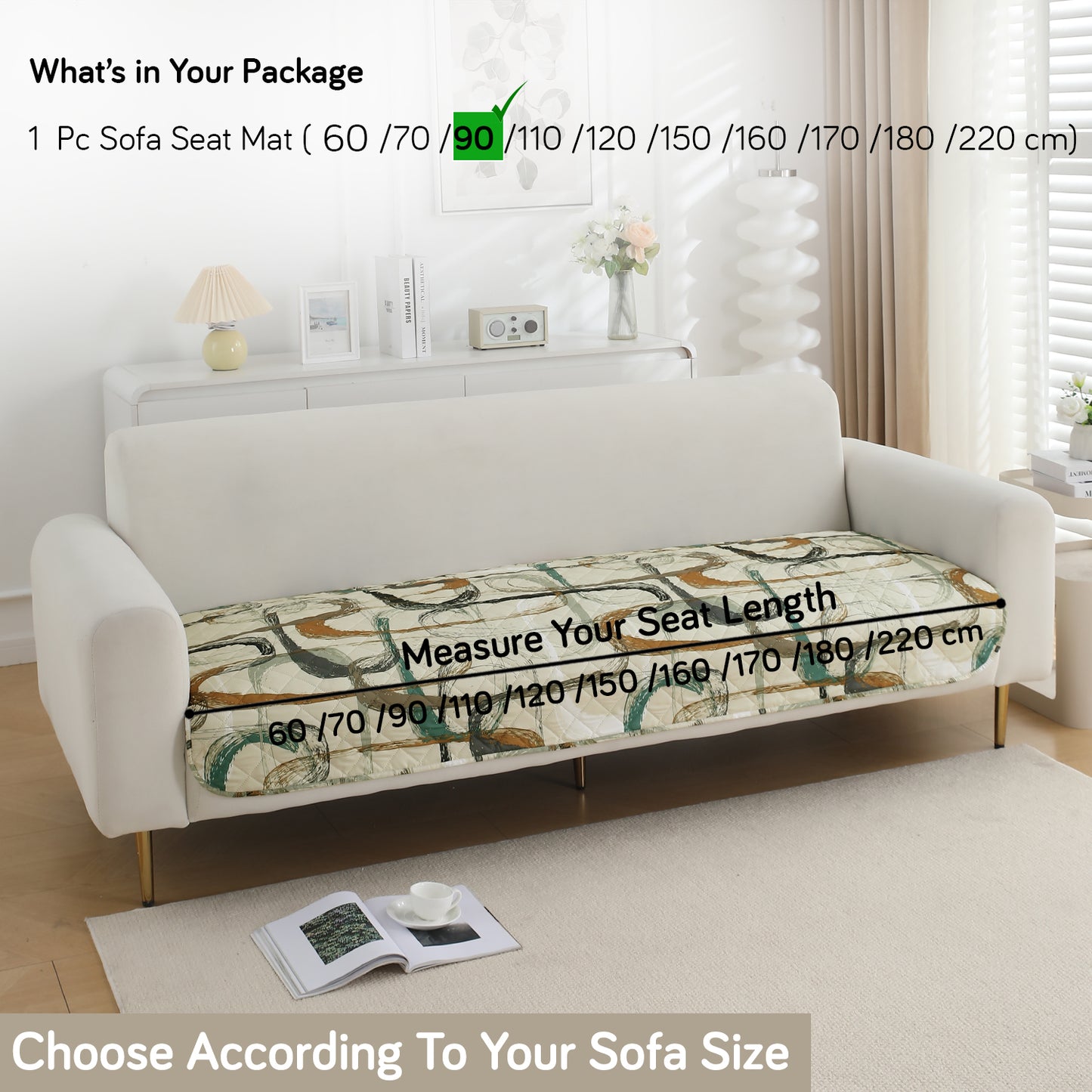 HOKIPO Water Repellent + Waterproof Quilted Sofa Mats, Parchement Beige Abstract Art