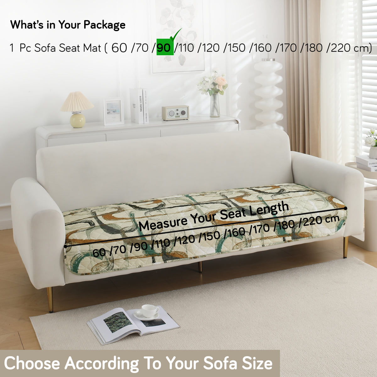 Water Repellent + Waterproof Quilted Sofa Mats, Parchement Beige Abstract Art