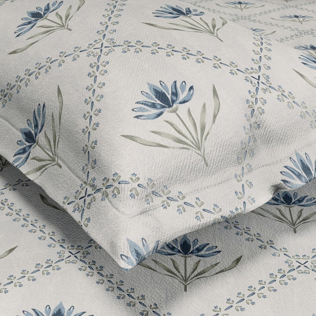 HOKIPO King Size Cotton Bedsheet, 2 Pillow Covers, Lotus, Slate Blue - image 3