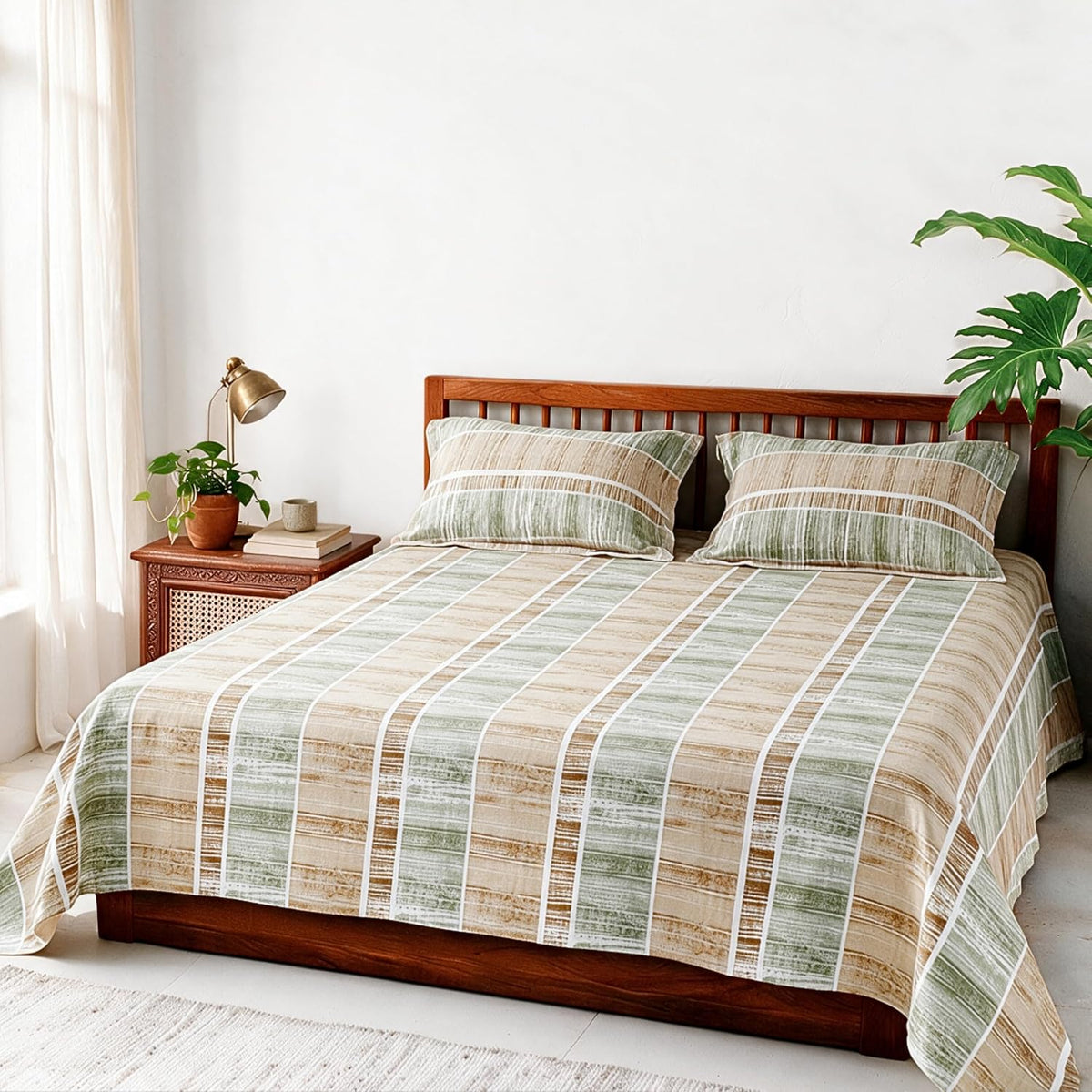 HOKIPO Floral 180 TC Cotton Twill Flat Bedsheet in King Size, Blue & White - image 9