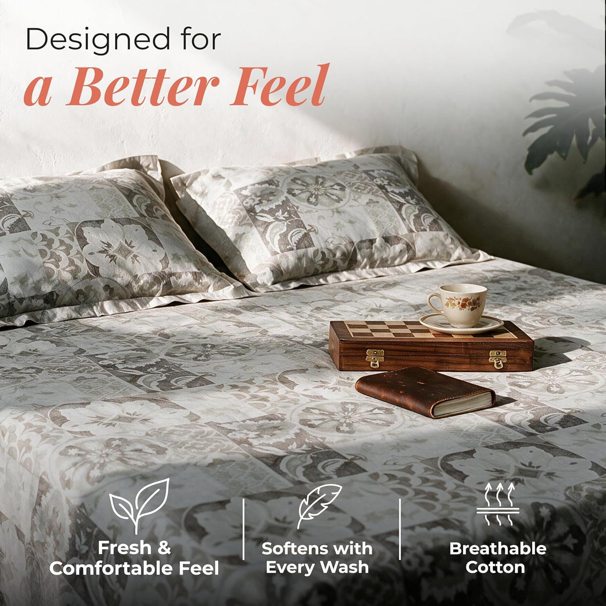 HOKIPO Suzani Patchwork 210 TC Cotton Sateen Flat Bedsheet, King Size, Sand - image 3