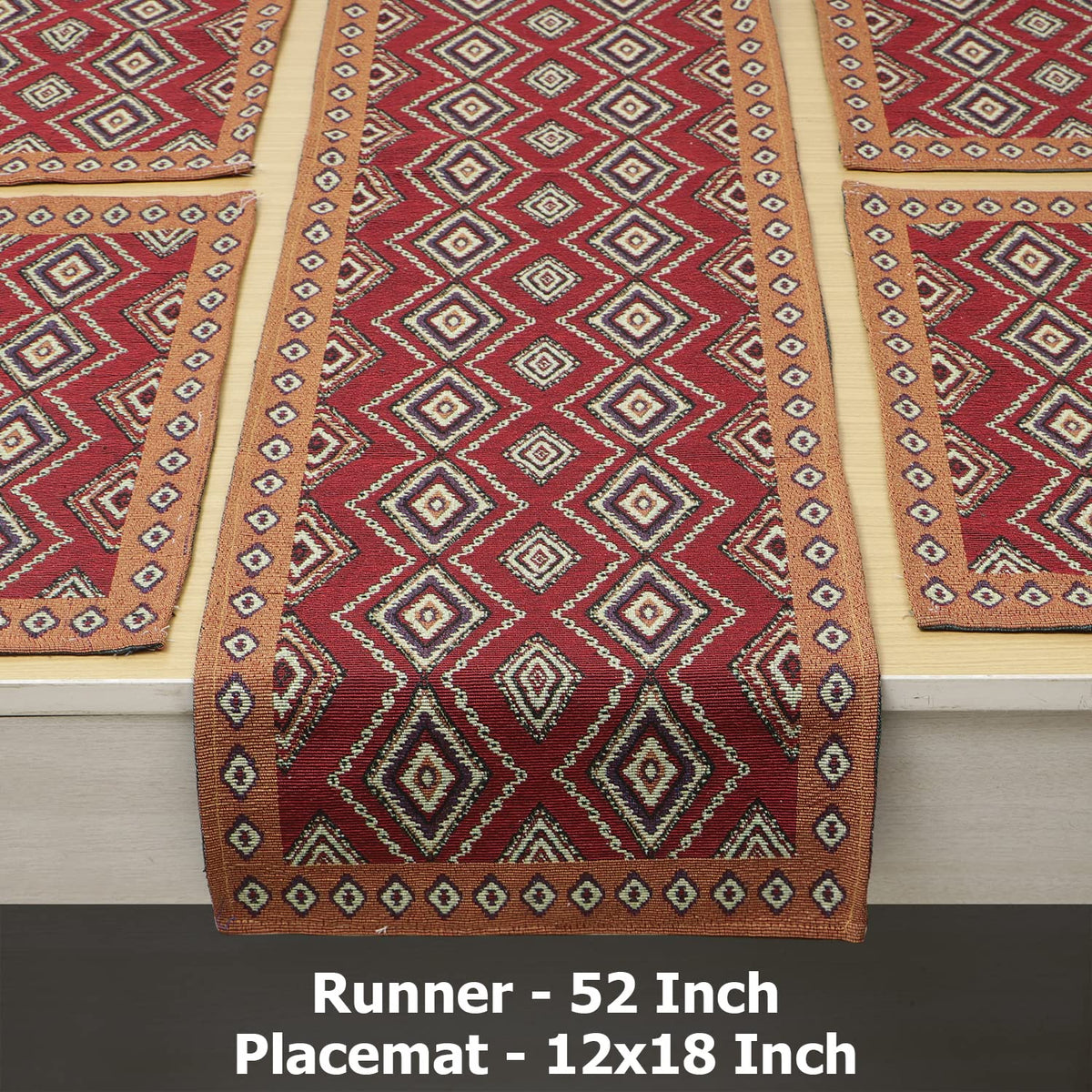 Cotton Jacquard Dining Table Mats, Red Diamond