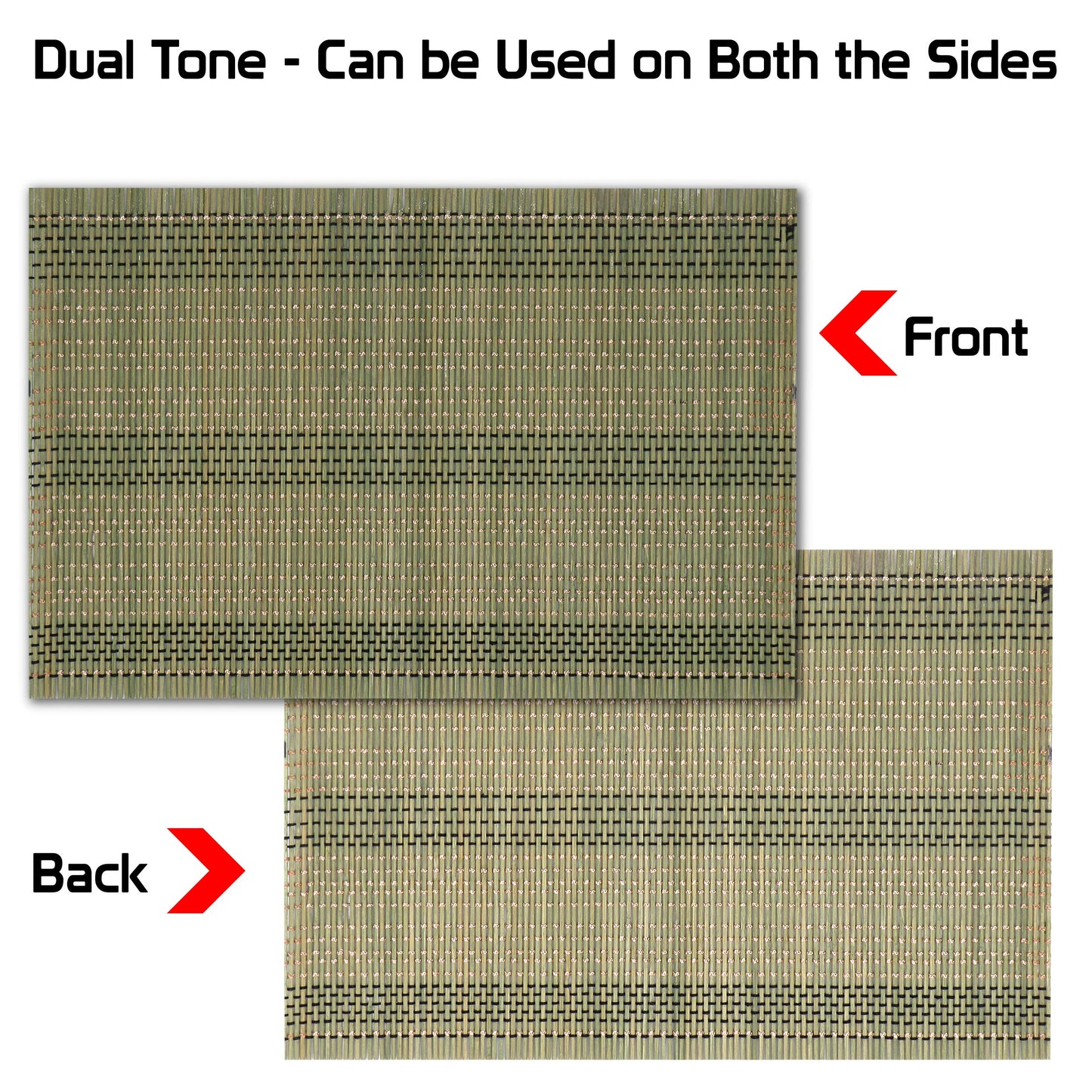 Reversible Bamboo Table Mats for Dining Table, Set of 6 Placemats, 45x30 cm, Moss Green