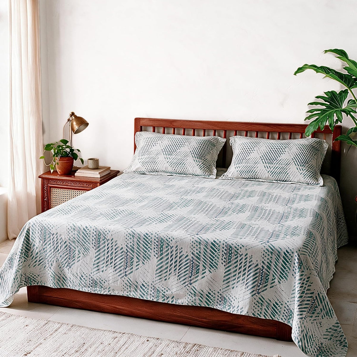 HOKIPO Timeless Paisley 300 TC Cotton Sateen Flat Bedsheet, King Size, Grey - image 12