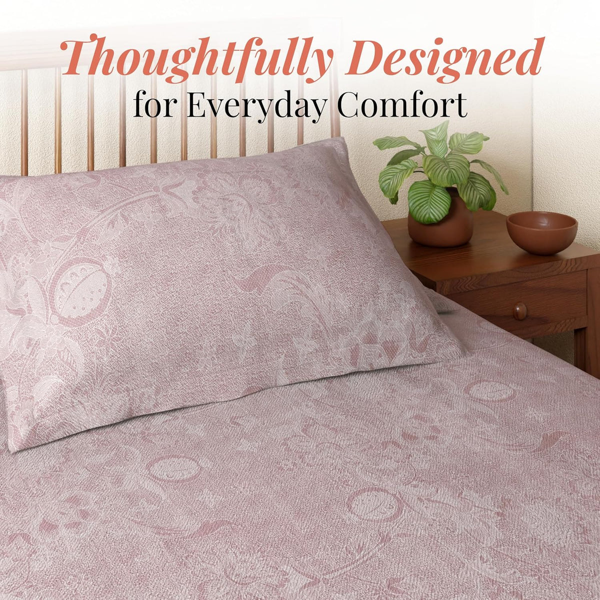 HOKIPO King Size Cotton Bedsheet, 2 Pillow Covers, Floral, Rose & Ivory - image 2