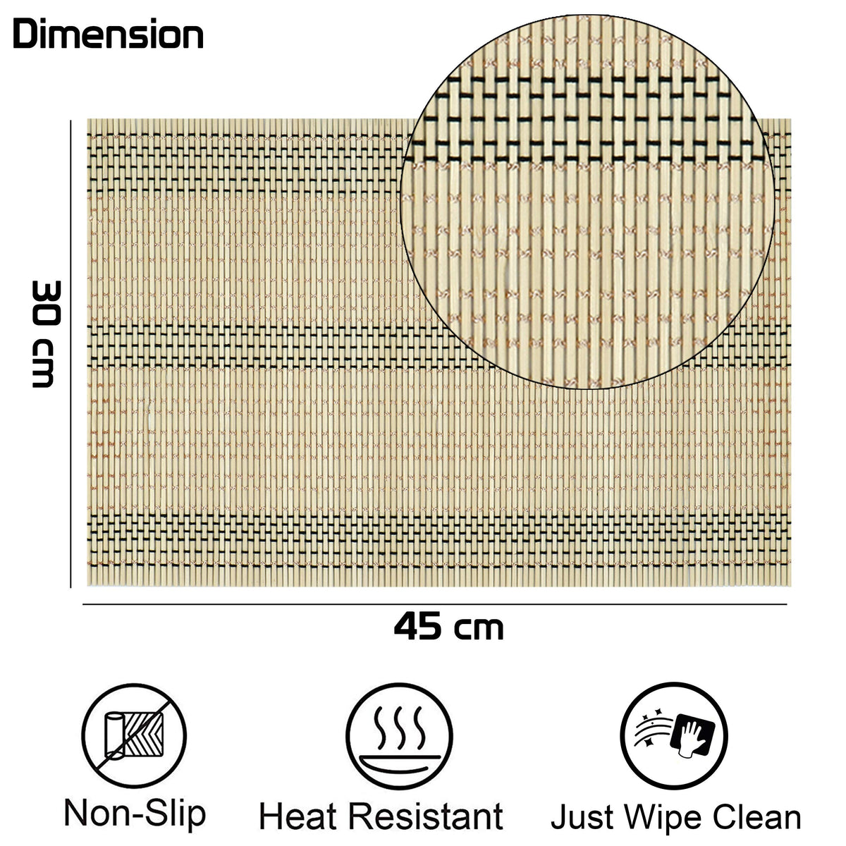 Buy Beige colour bamboo 45x30 cm table mats | Hokipo