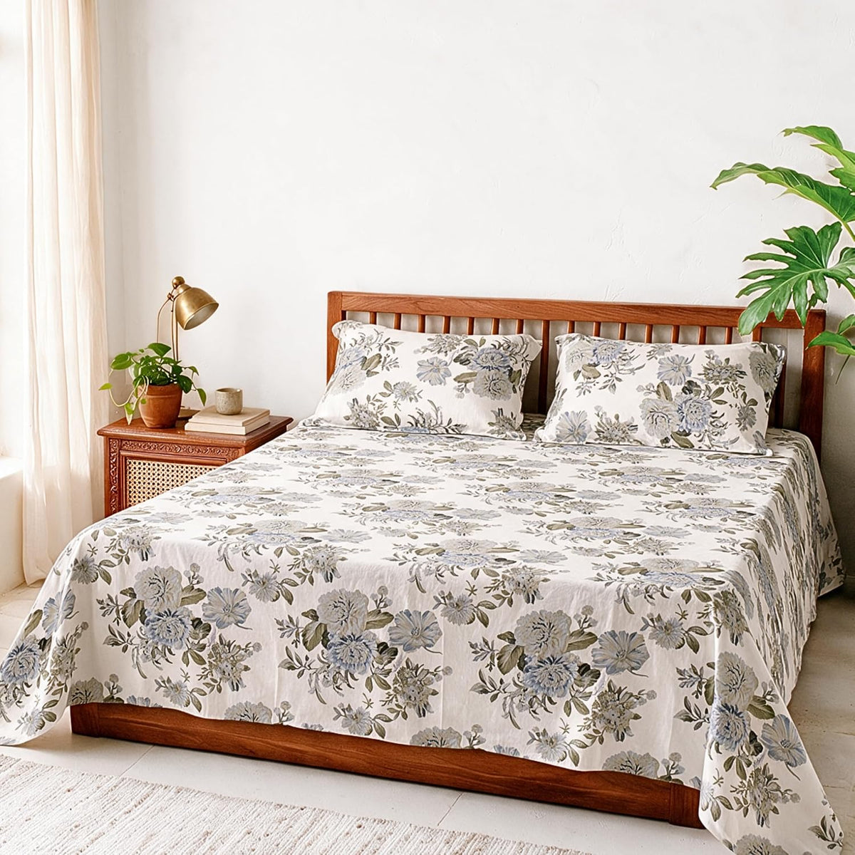 HOKIPO Botanical 180 TC Cotton Percale Flat Bedsheet, King Size, Seaweed - image 10
