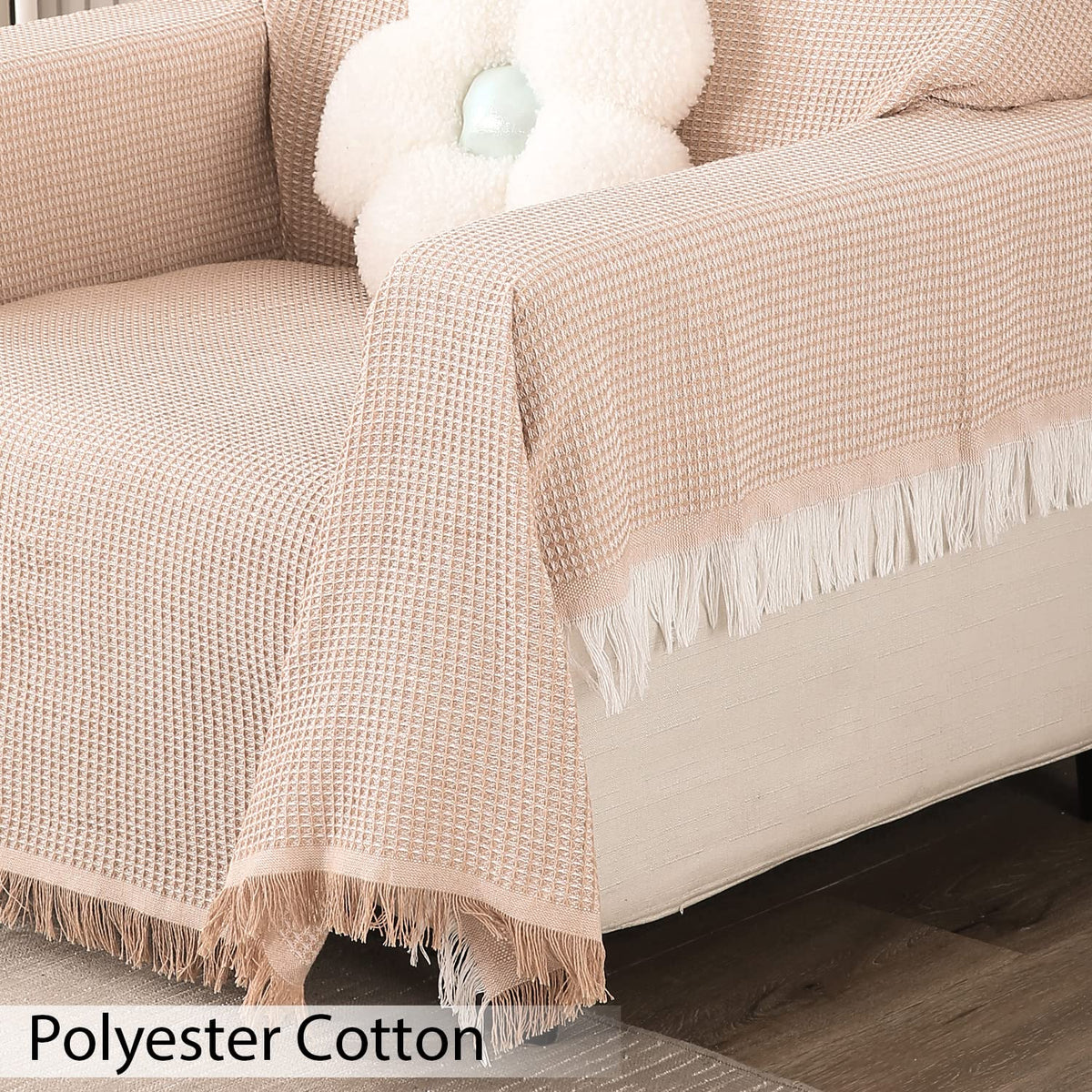 Breathable, soft peach colour polycotton sofa throw material
