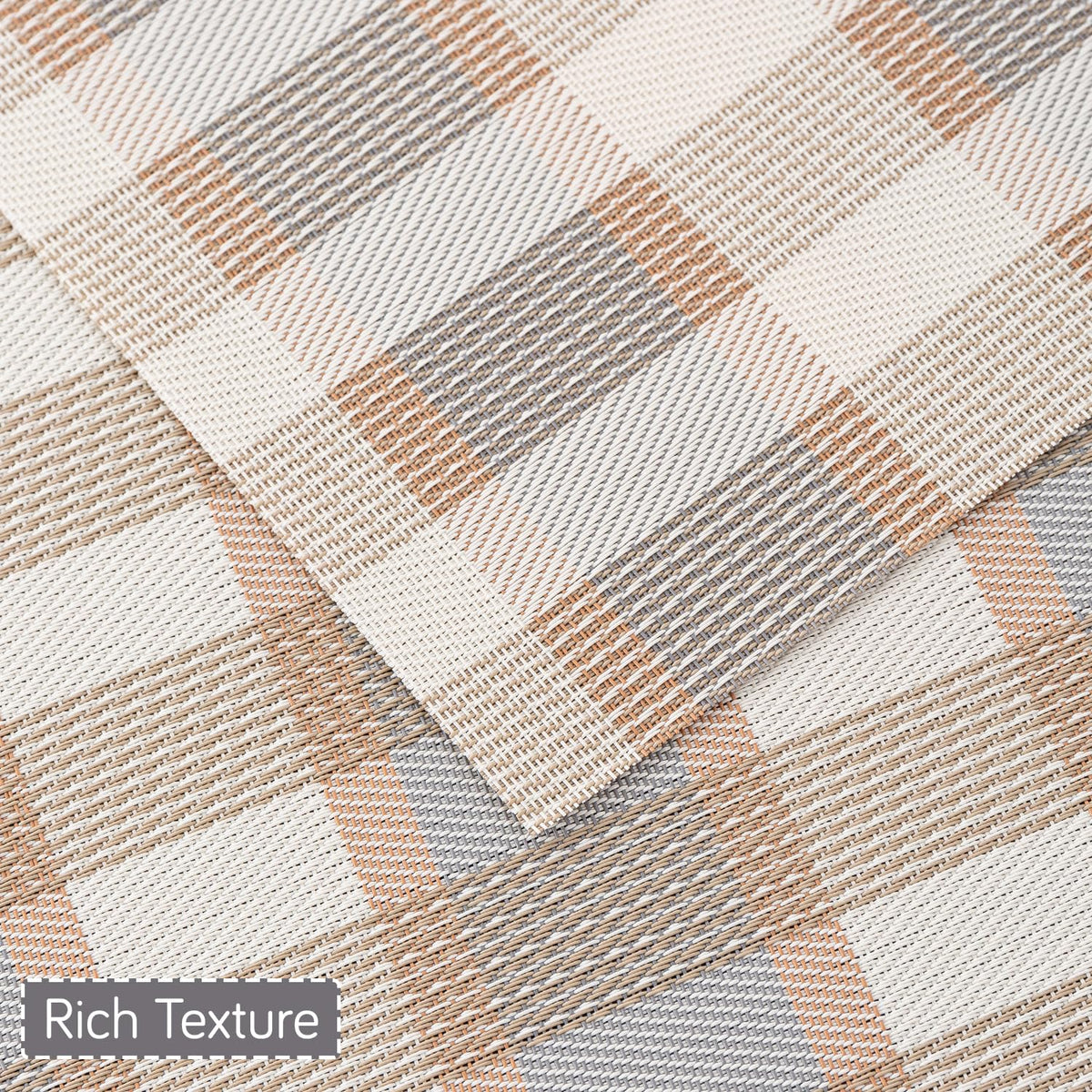 Classic Checks PVC Washable Mats for Dining Table - Stone Brown