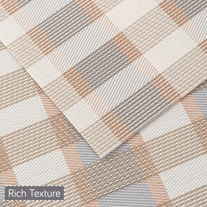 Classic Checks PVC Washable Mats for Dining Table - Stone Brown