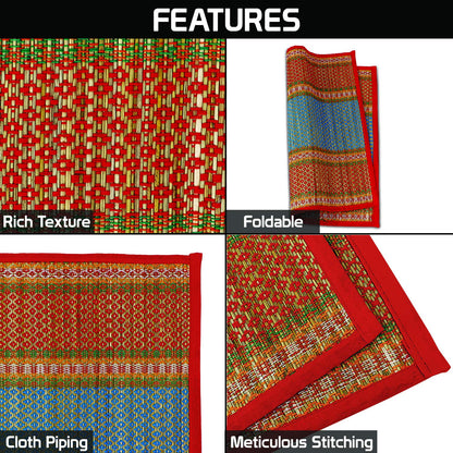 Natural River Grass Handcrafted Pooja Floor Mats/Meditation Prayer Mat/Sittting Mat/Aasan Mat Chatai for Pack of 2/4/6/8, Red