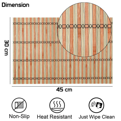 Reversible Bamboo Placemats for Dining Table Set of 4 Table Mats, 45 x 30 cm,